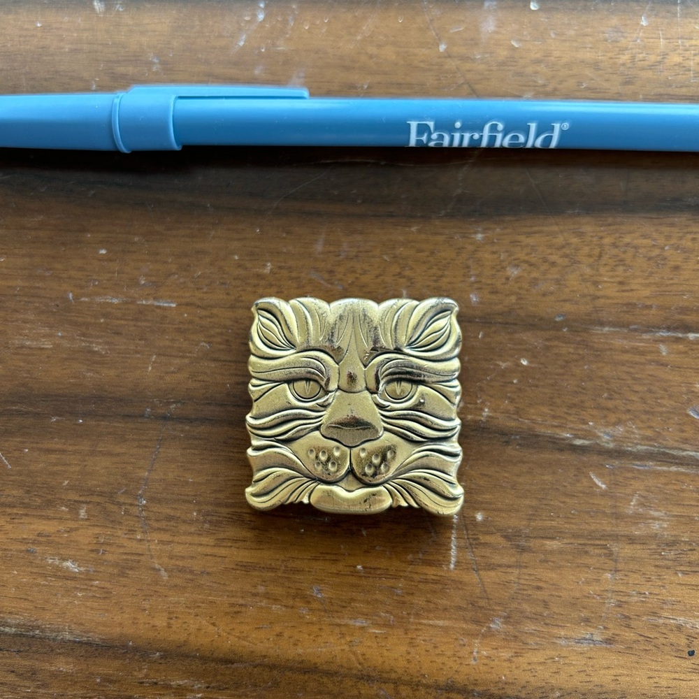 Gold Lion Face Brooch